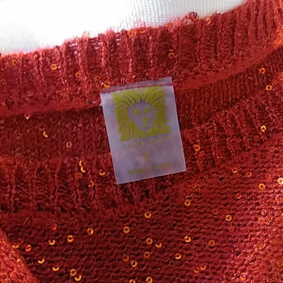 Anne Klein Red Crew Neck Sweater w Sequins Large - Picture 4 of 5